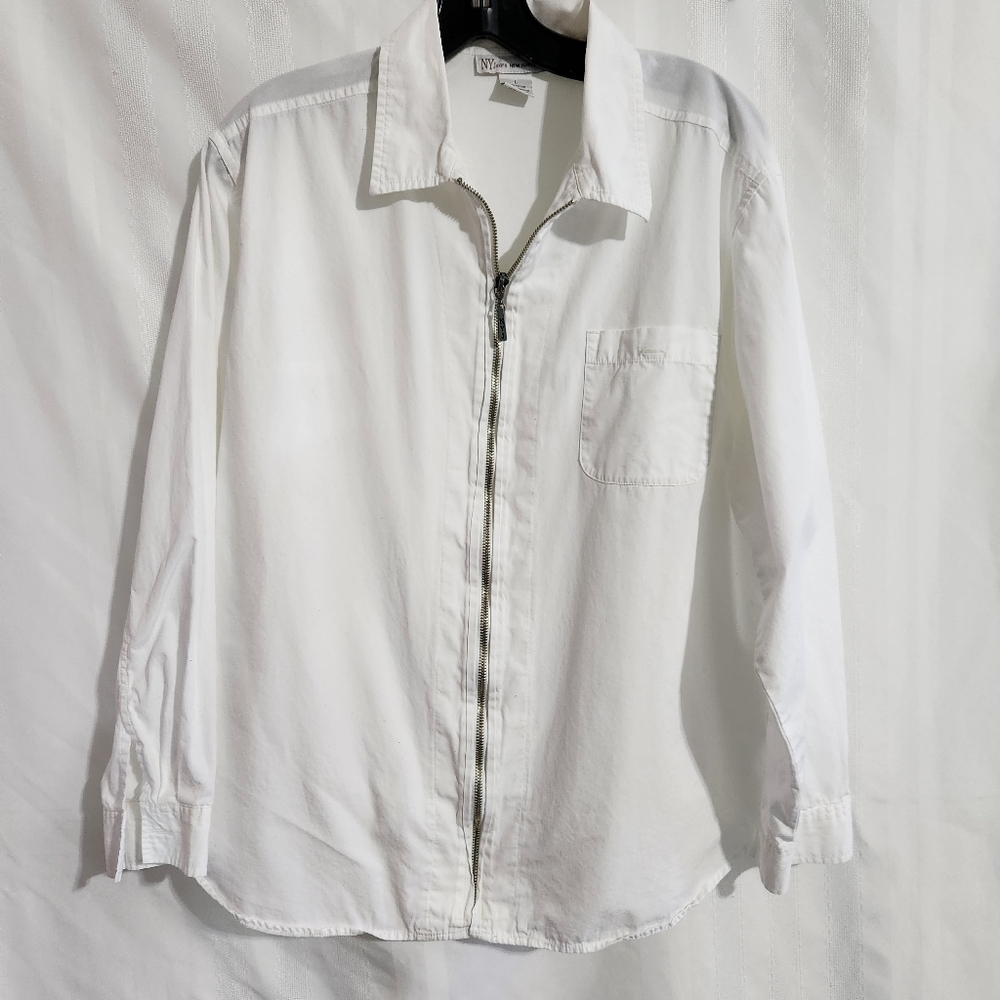 NEW YORK JEANS TOP WOMEN’S WHITE ZIP UP LARGE